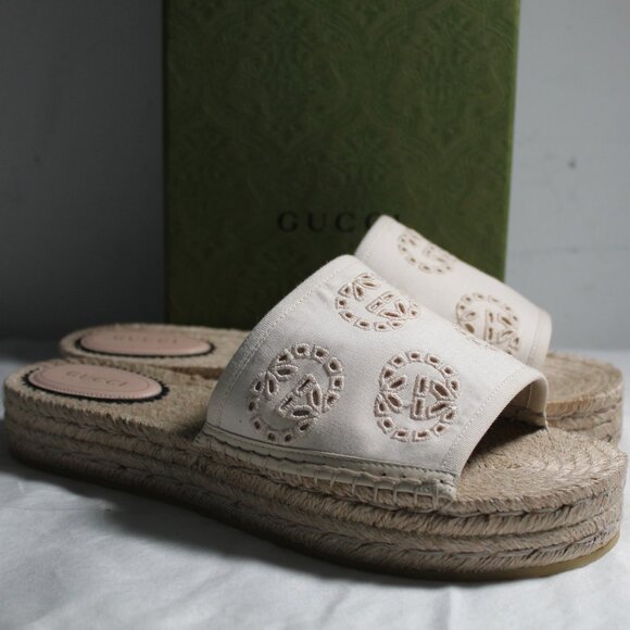 NWB Gucci Canvas Interlocking GG Damita Espadrille Sandals Slides 40.5 771786 - Picture 1 of 8